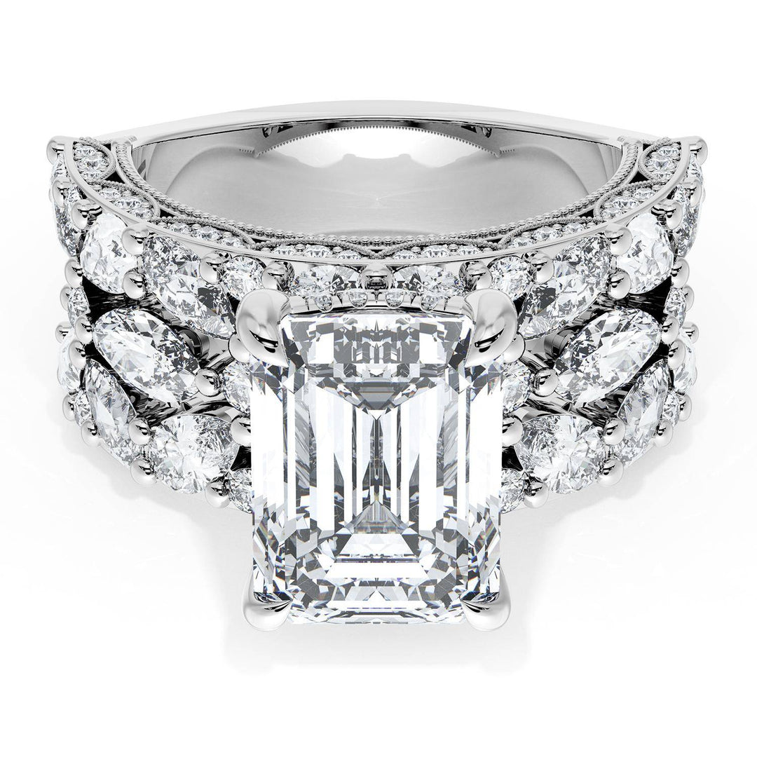 Emerald Solitaire Engagement Ring w/ Marquise & Pear Band