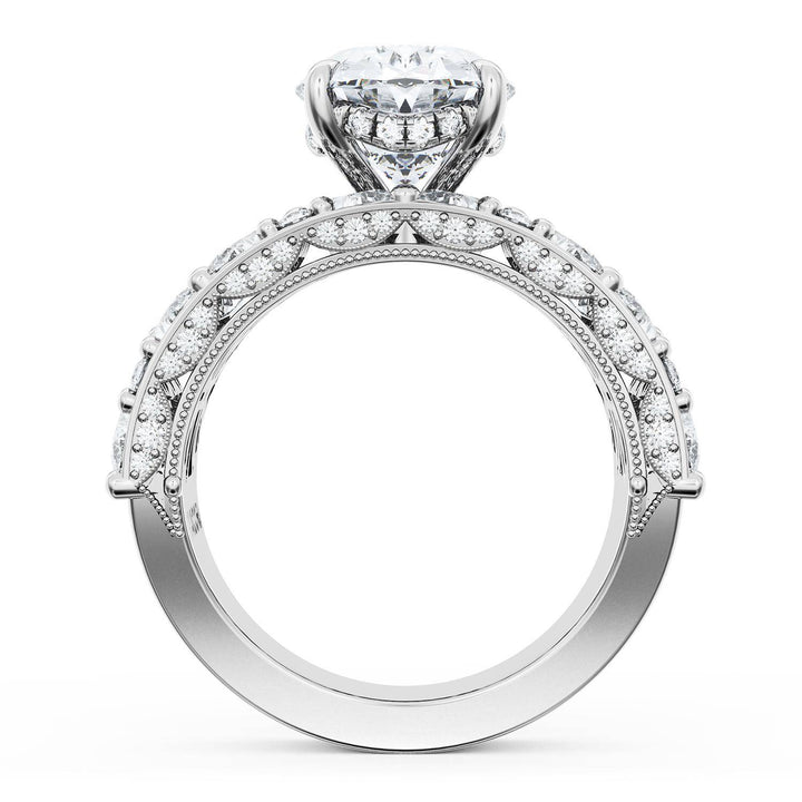 Oval Solitaire Engagement Ring w/ Marquise & Pear Band