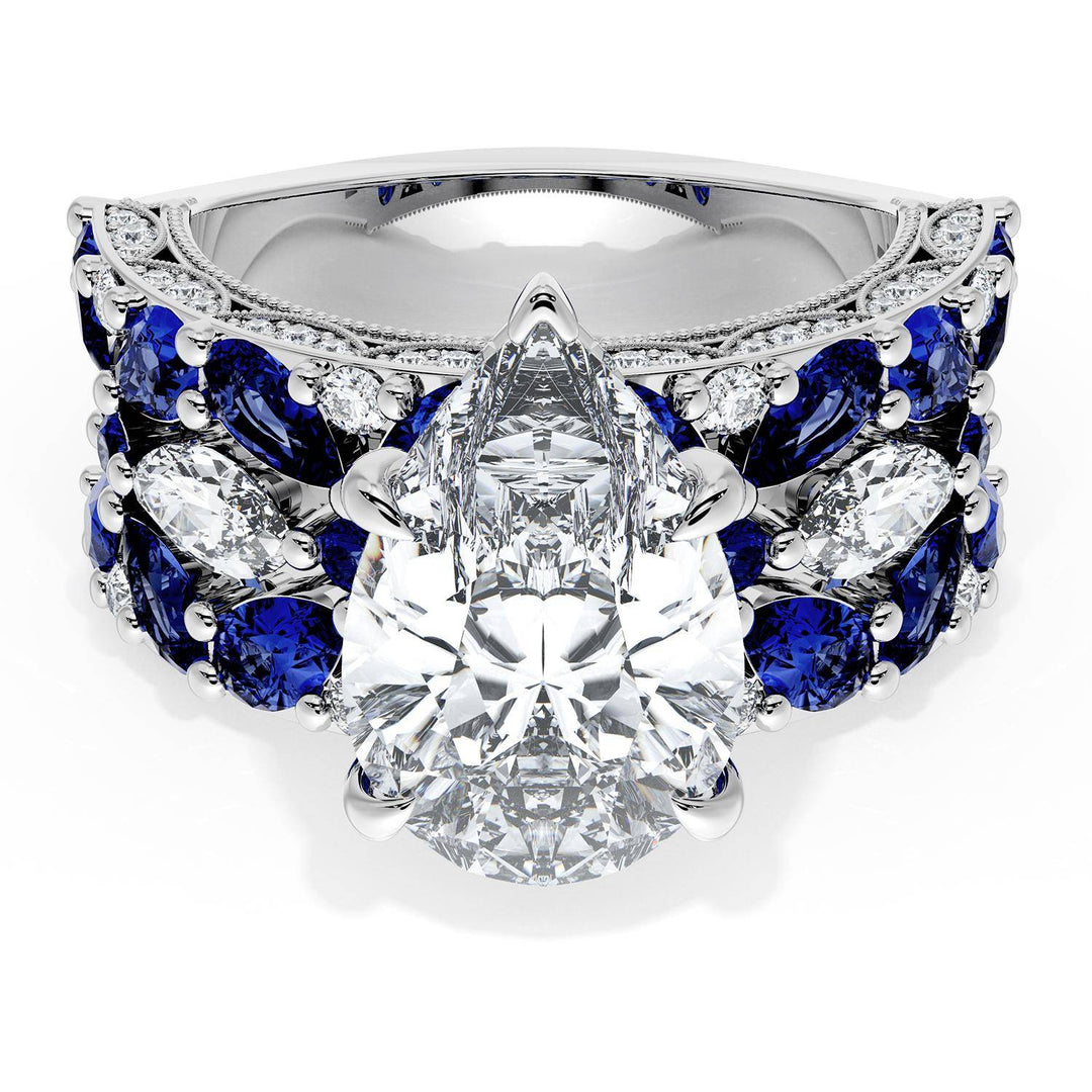 Pear Solitaire Engagement Ring w/ Marquise & Pear Band