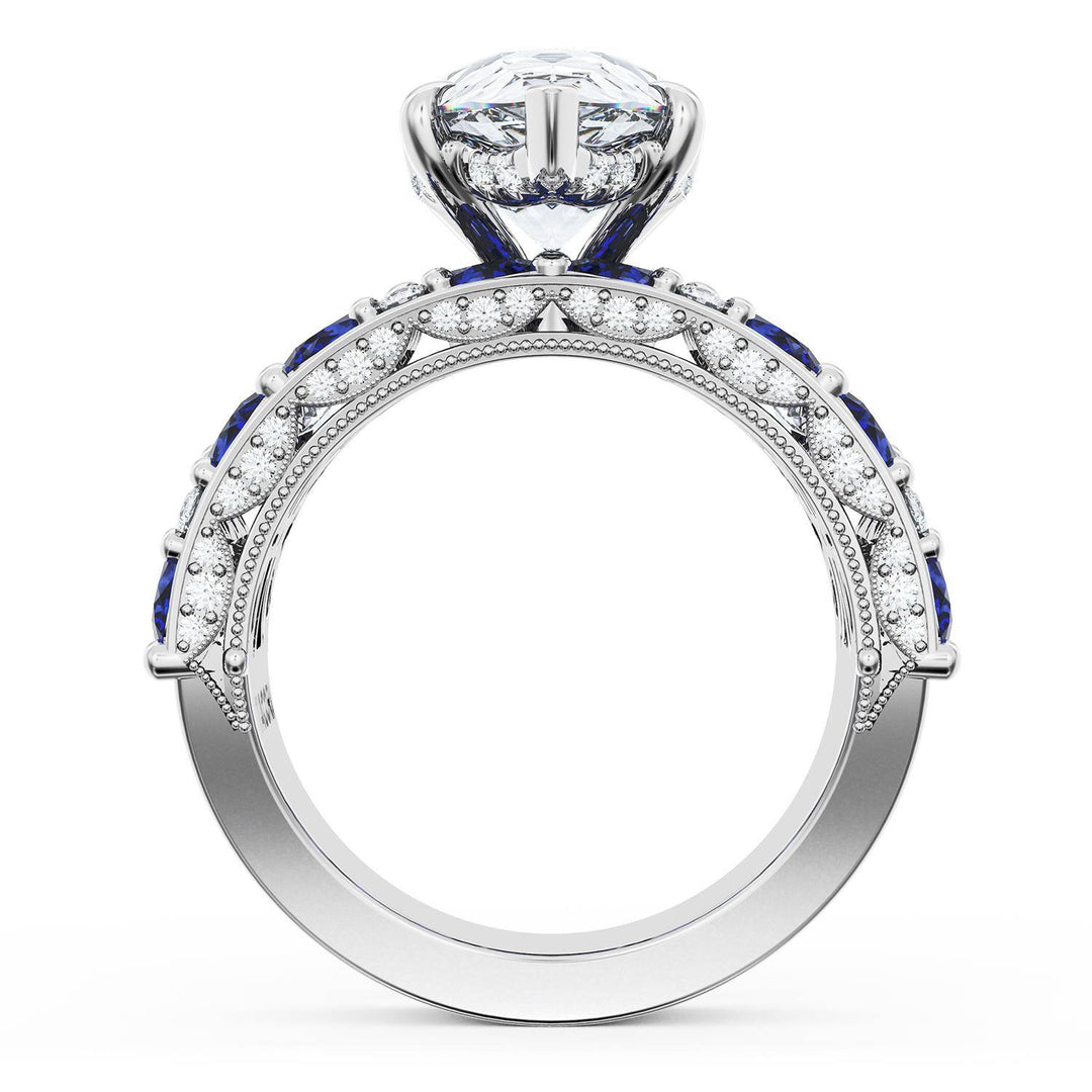Pear Solitaire Engagement Ring w/ Marquise & Pear Band