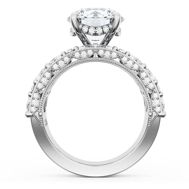Round Solitaire Engagement Ring w/ Marquise & Pear Band