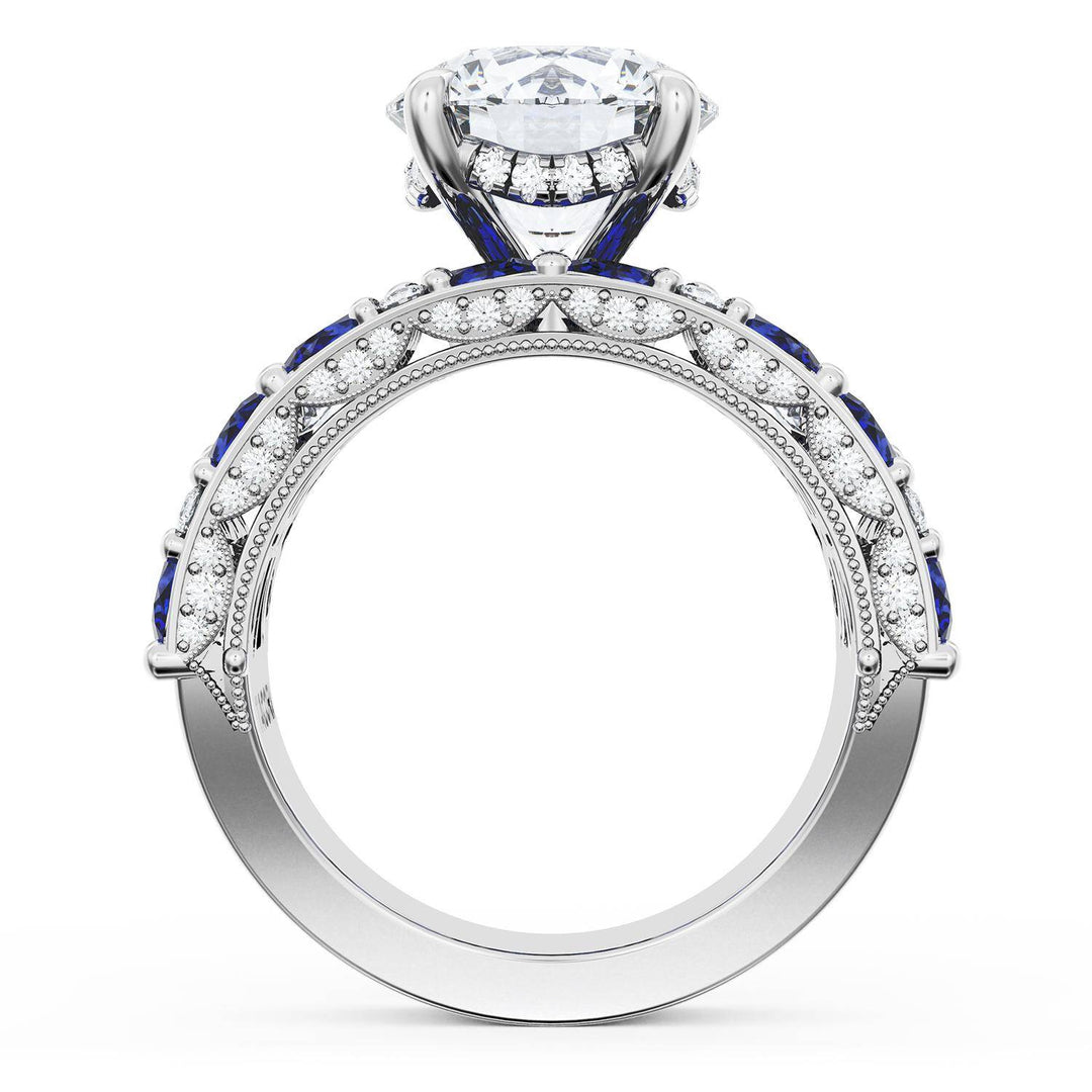 Round Solitaire Engagement Ring w/ Marquise & Pear Band