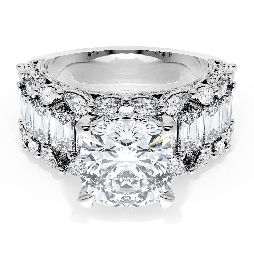 Cushion Solitaire Engagement Ring w/ Emerald & Pear Band