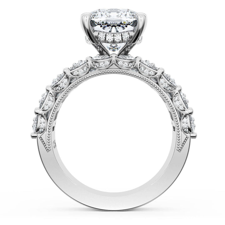 Cushion Solitaire Engagement Ring w/ Emerald & Pear Band