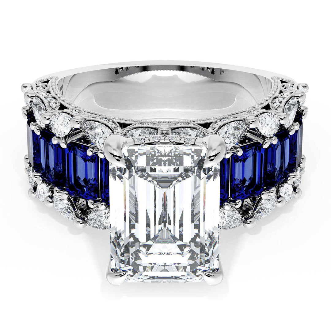 Emerald Solitaire Engagement Ring w/ Emerald & Pear Band