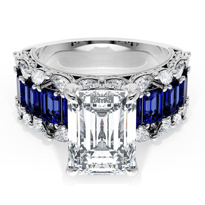 Emerald Solitaire Engagement Ring w/ Emerald & Pear Band