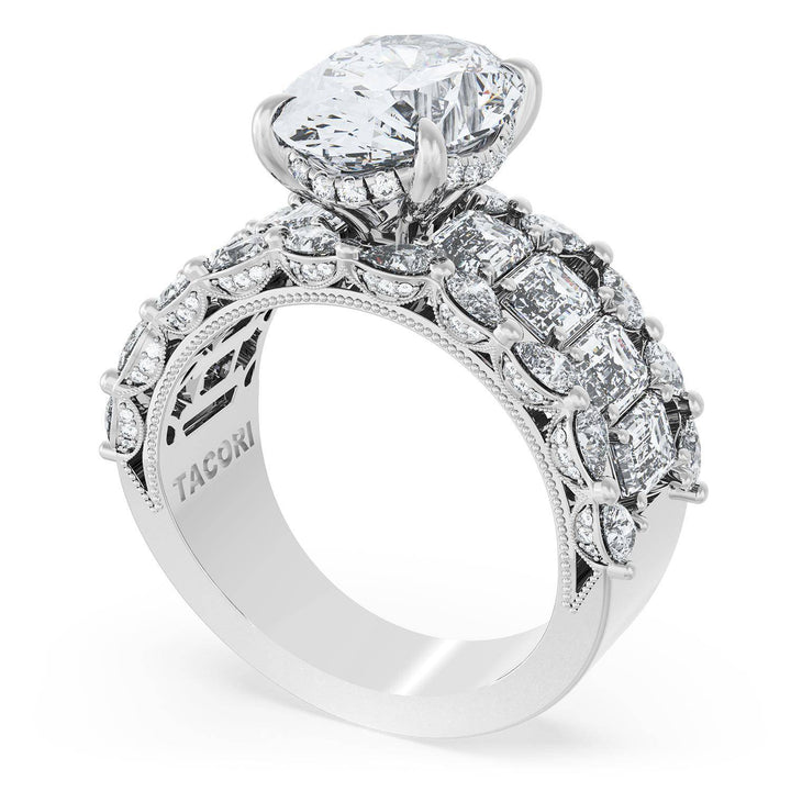 Oval Solitaire Engagement Ring w/ Emerald & Pear Band