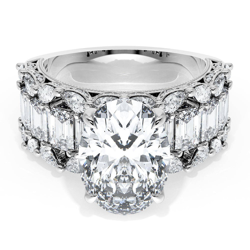 Oval Solitaire Engagement Ring w/ Emerald & Pear Band