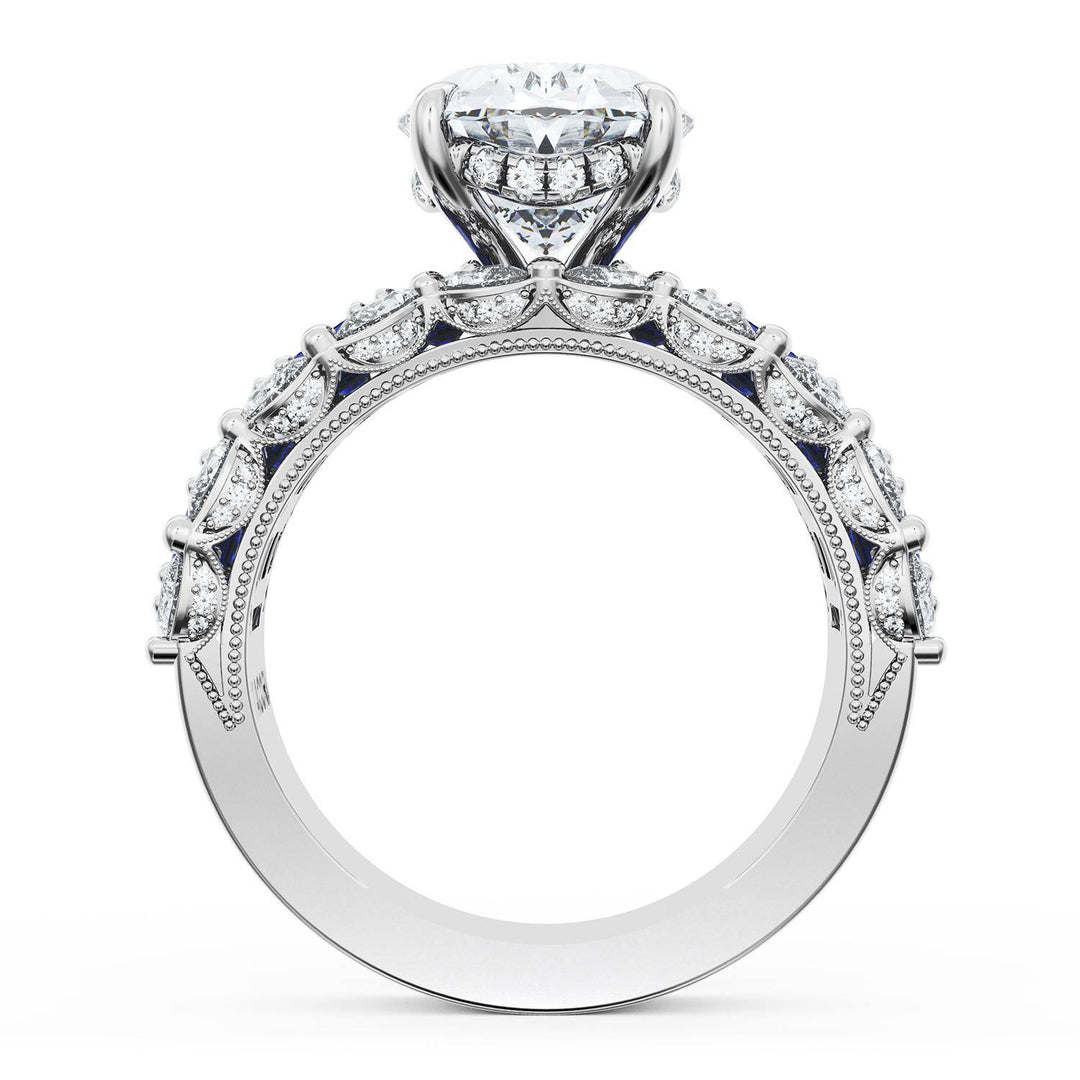Oval Solitaire Engagement Ring w/ Emerald & Pear Band