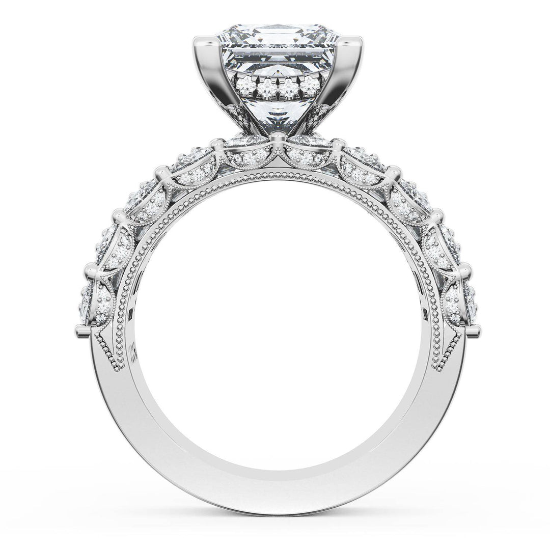Princess Solitaire Engagement Ring w/ Emerald & Pear Band