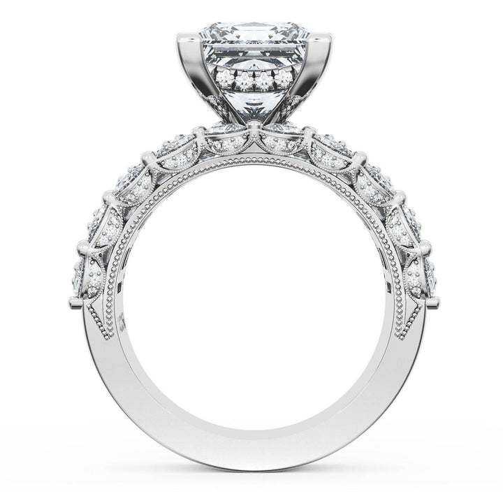 Princess Solitaire Engagement Ring w/ Emerald & Pear Band