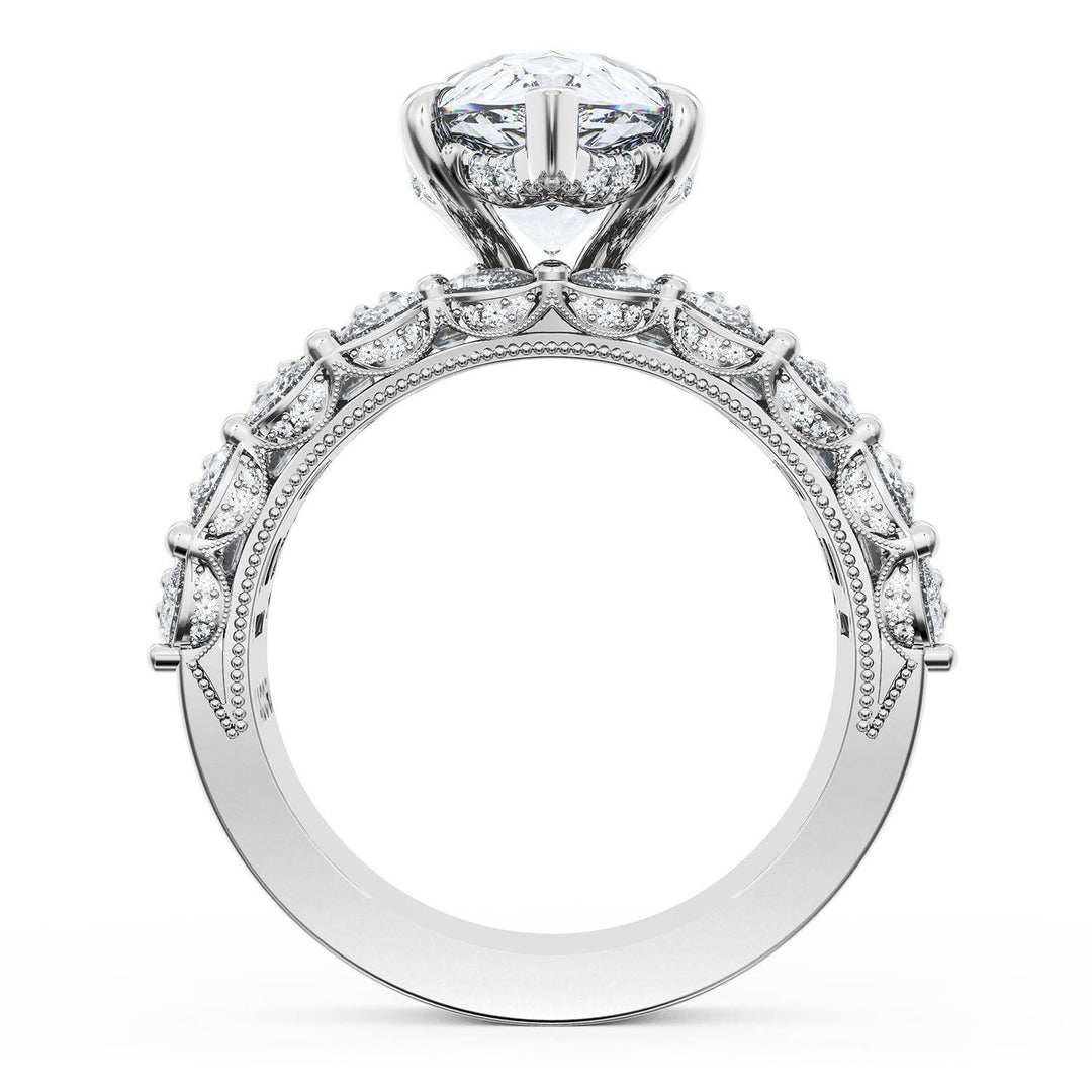 Pear Solitaire Engagement Ring w/ Emerald & Pear Band