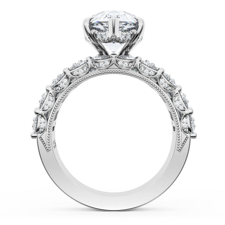 Pear Solitaire Engagement Ring w/ Emerald & Pear Band