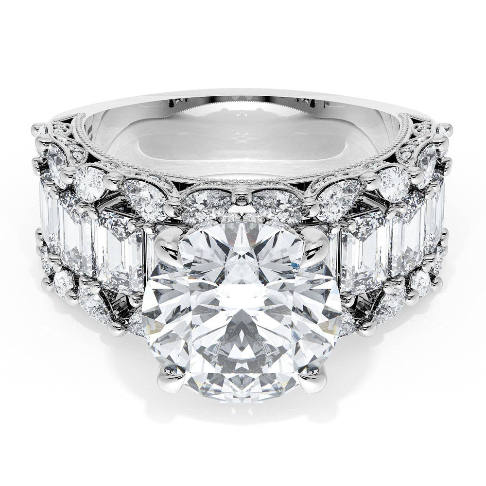 Round Solitaire Engagement Ring w/ Emerald & Pear Band