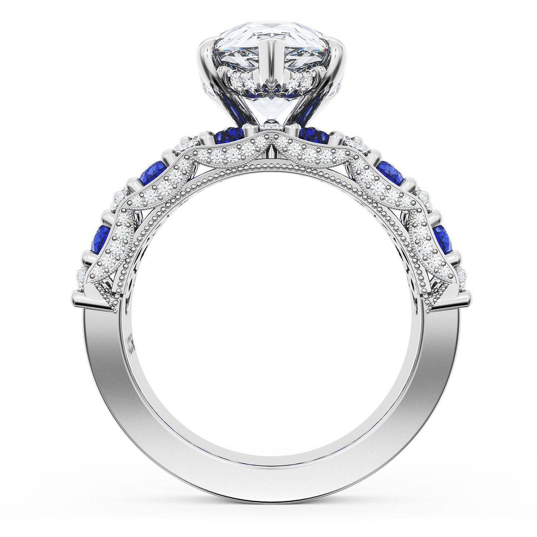 Pear Solitaire Engagement Ring w/ North South Marquise & Pear Band