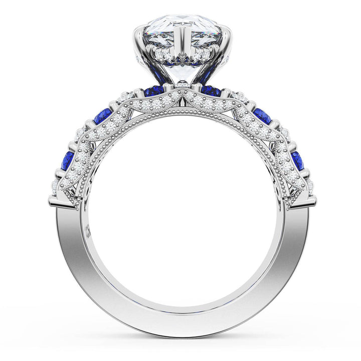 Pear Solitaire Engagement Ring w/ North South Marquise & Pear Band