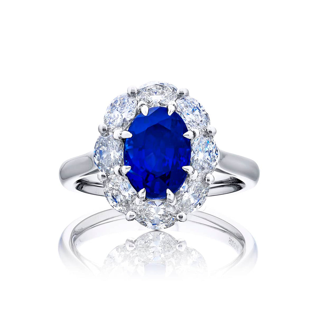 2.97 ct. Oval Sapphire & Diamond Encircled Ring in Platinum