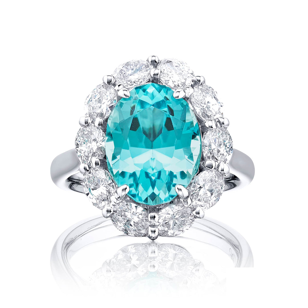 4.51 ct. Certified Paraiba & Oval Diamond Ring in Platinum