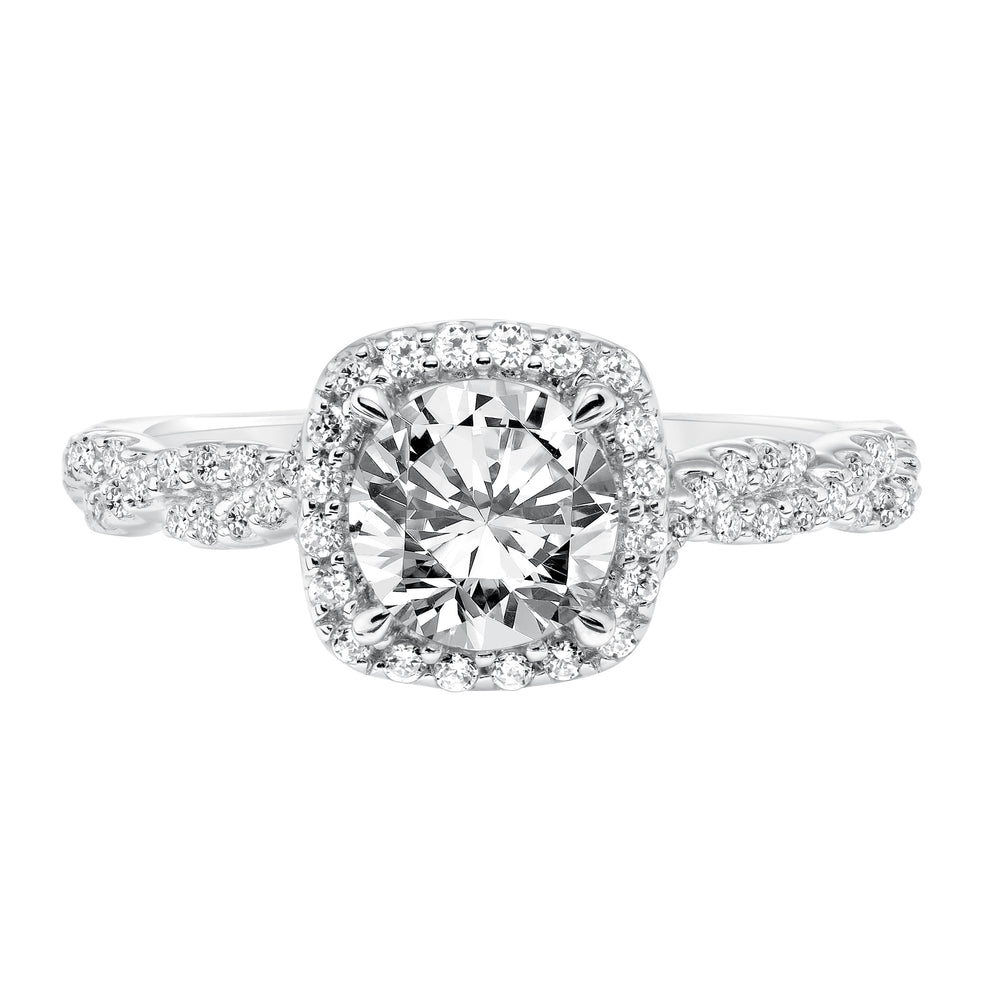 Contemporary Diamond Halo with Twisted Shank Engagement Ring.  Center Stone is not included.
