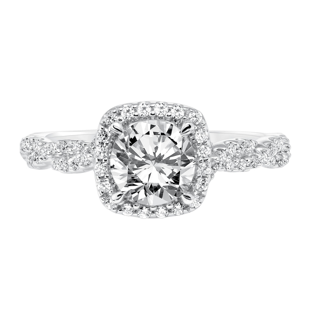 Contemporary Diamond Halo with Twisted Shank Engagement Ring.  Center Stone is not included.