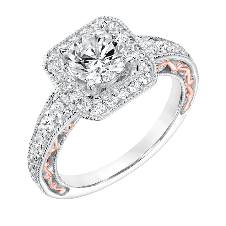 Diamond Halo with Filigree Accents and Milgrain Engagement Ring.  Center Stone is not included.