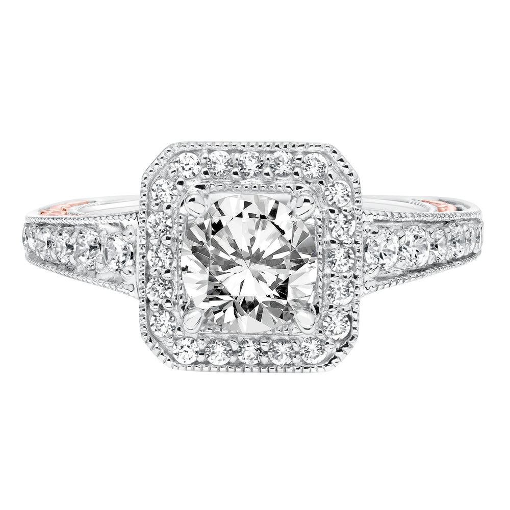 Diamond Halo with Filigree Accents and Milgrain Engagement Ring.  Center Stone is not included.