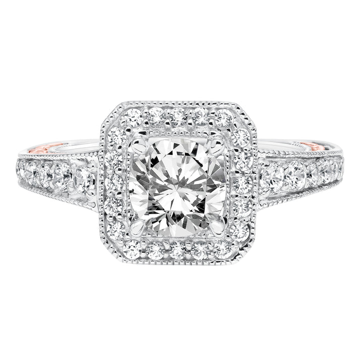 Diamond Halo with Filigree Accents and Milgrain Engagement Ring.  Center Stone is not included.