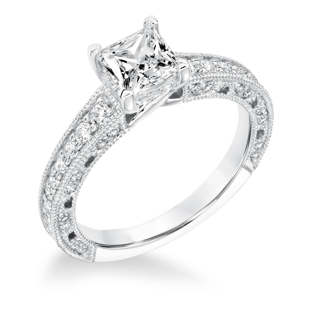Vintage Diamond With Filigree Accents And Milgrain Engagement Ring.  Center Stone is not included.