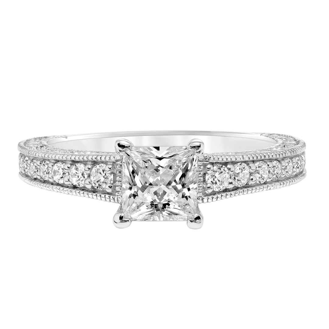 Vintage Diamond With Filigree Accents And Milgrain Engagement Ring.  Center Stone is not included.