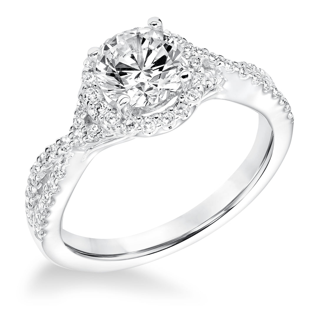 Contemporay Diamond Halo With Split Shank Engagement Ring.  Center Stone is not included.