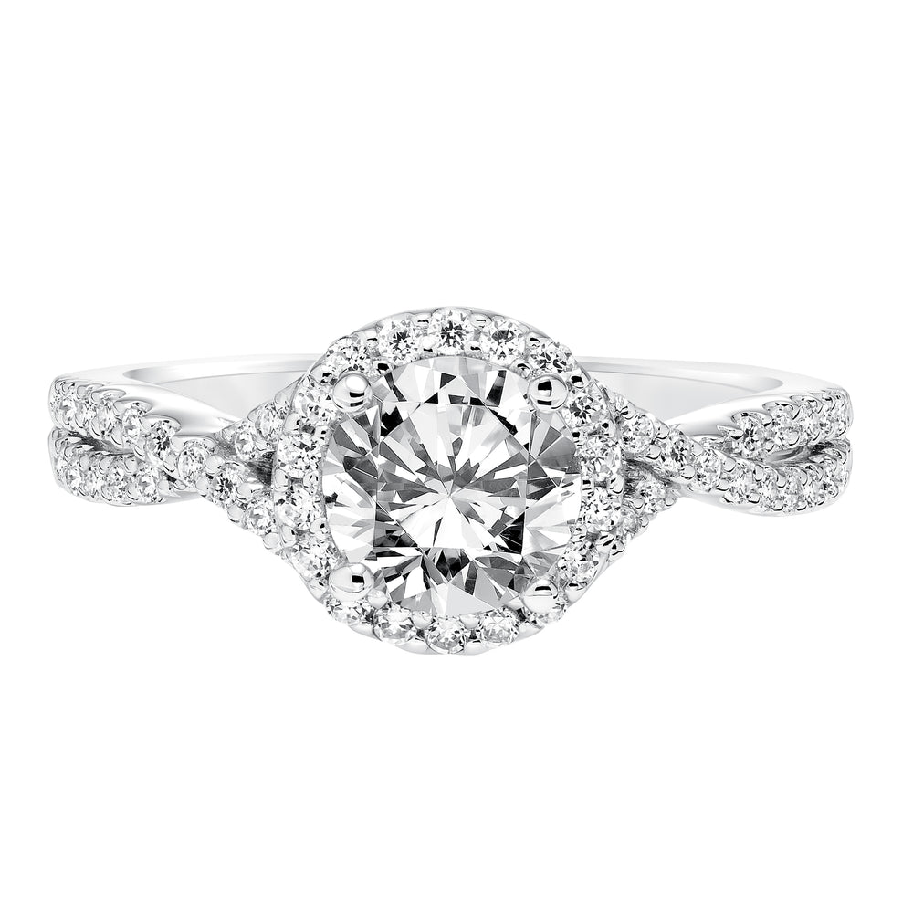 Contemporay Diamond Halo With Split Shank Engagement Ring.  Center Stone is not included.