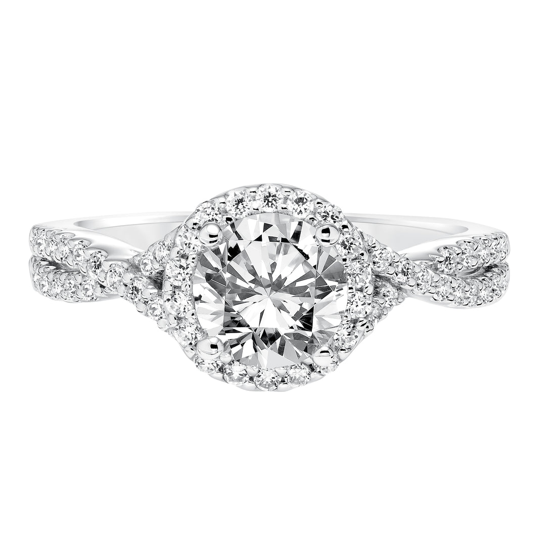 Contemporay Diamond Halo With Split Shank Engagement Ring.  Center Stone is not included.