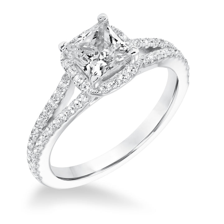 Classic Diamond Halo Split Shank Engagement Ring.  Center Stone is not included.