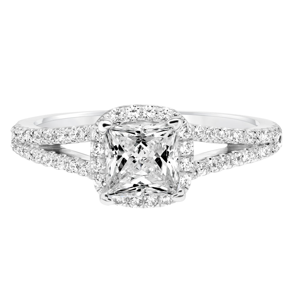Classic Diamond Halo Split Shank Engagement Ring.  Center Stone is not included.