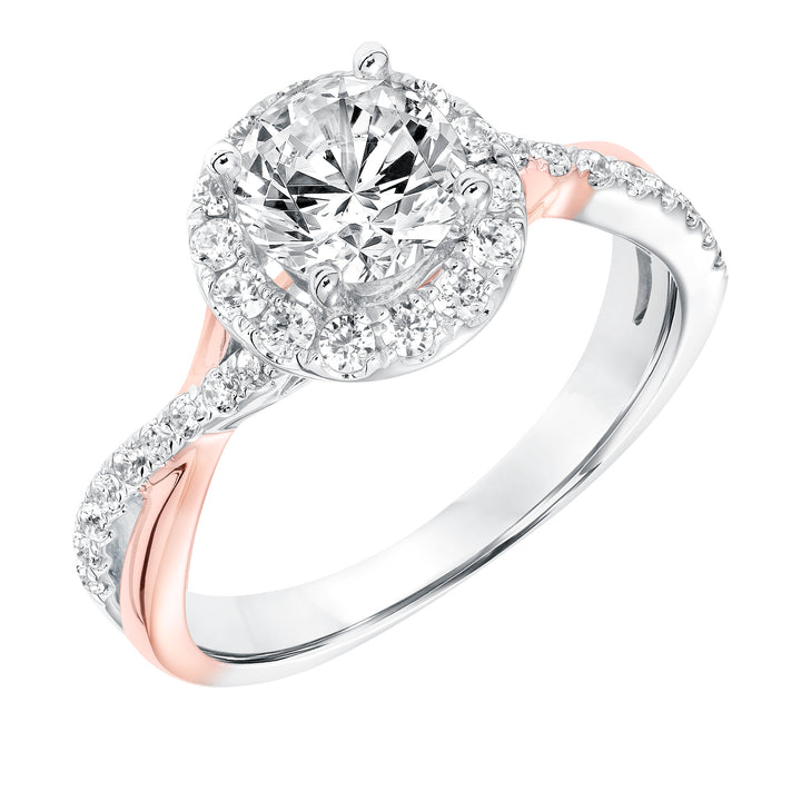 Contemporary Diamond Halo with Split Shank Engagement Ring.  Center Stone is not included.
