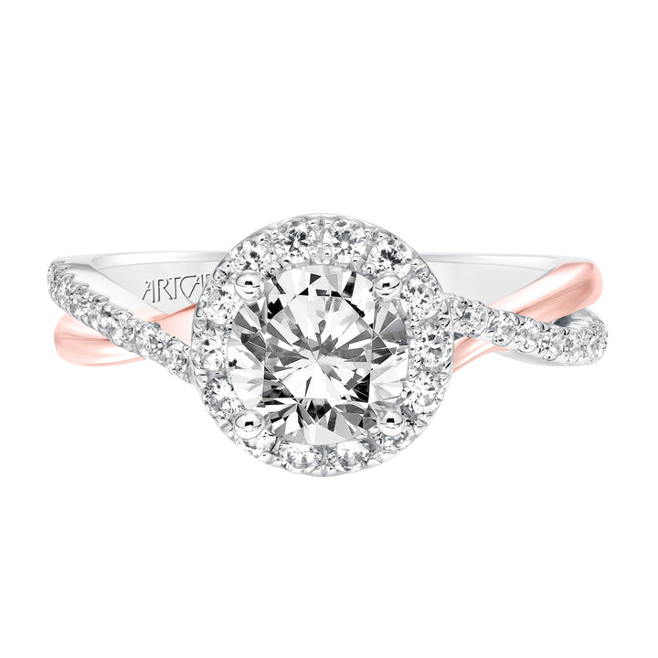 Contemporary Diamond Halo with Split Shank Engagement Ring.  Center Stone is not included.