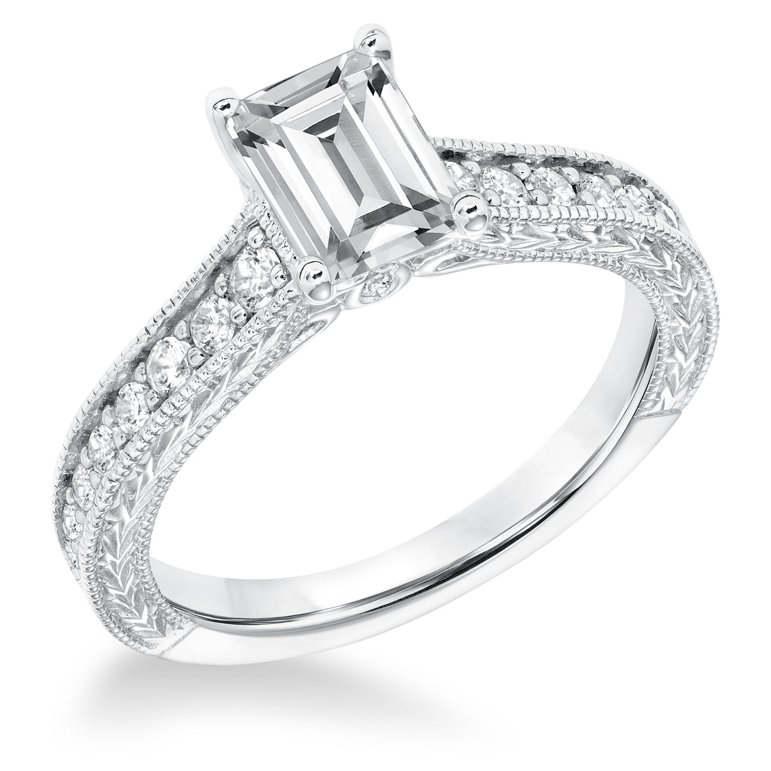 Vintage Diamond Engraved Milgrain Engagement Ring.  Center Stone is not included.