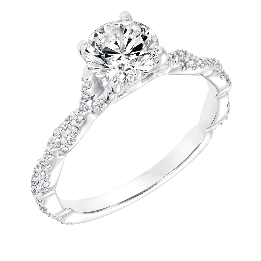 Diamond Prong Set Engagement Ring with Twisted Diamond Shank.  Center Stone is not included.