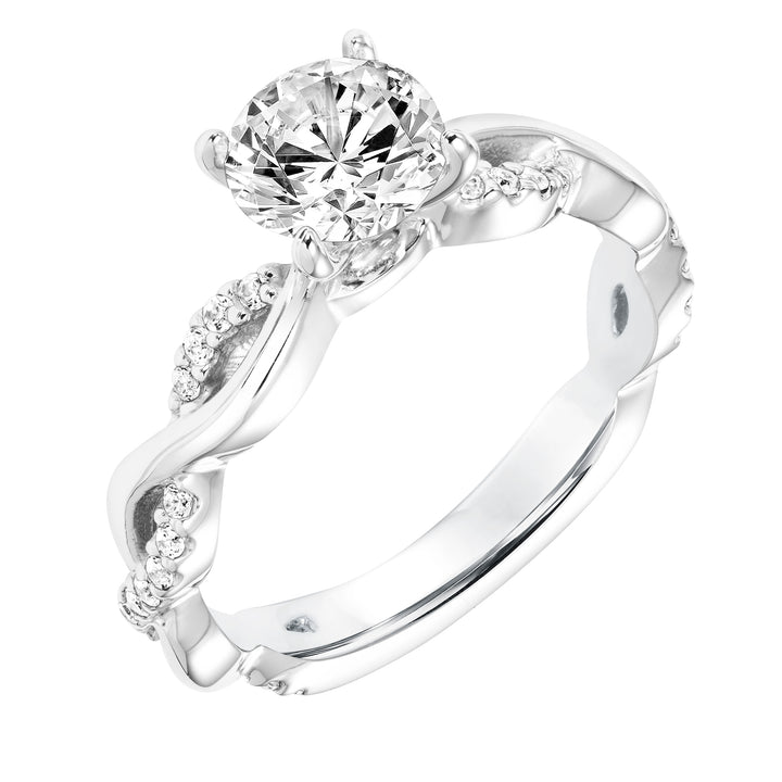 Diamond Prong Set Engagement Ring with Diamond  Twisted Shank.  Center Stone is not included.