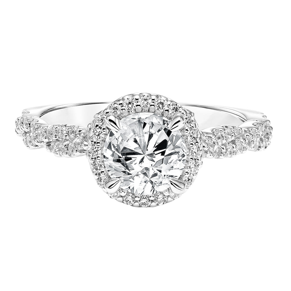 Diamond Halo Engagement Ring with Twisted Diamond Shank.  Center Stone is not included.