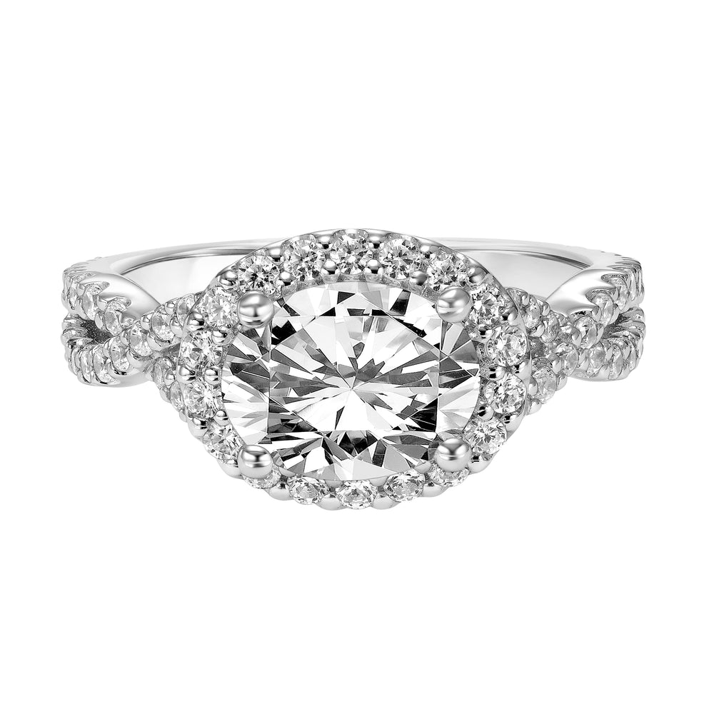Diamond Halo Engagement Ring with Twisted Diamond Shank.  Center Stone is not included.