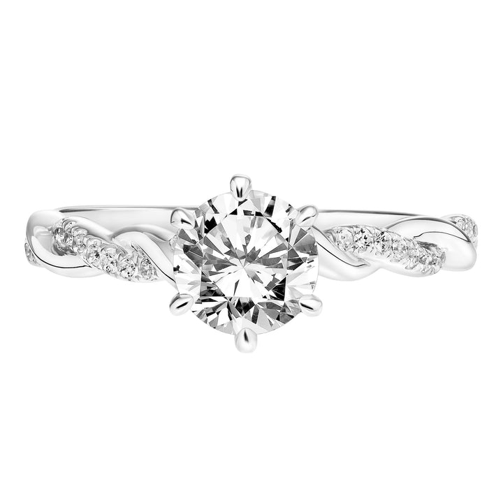 Six Prong Diamond Engagement Ring with Half Diamond  Half Polished Twisted Shank .  Center Stone is not included.