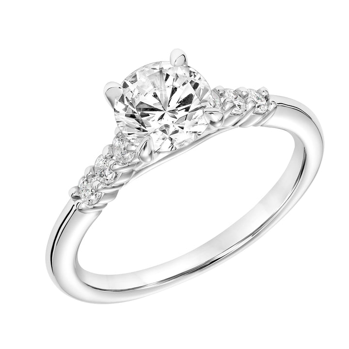 Classic Cathedral Setting Engagement Ring with Diamond Accented Petite Shank.  Center Stone is not included.