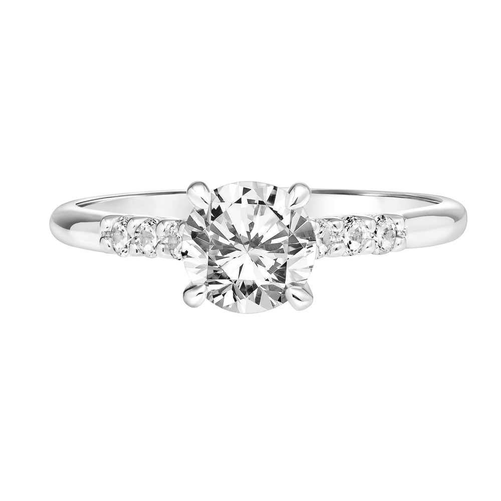 Classic Cathedral Setting Engagement Ring with Diamond Accented Petite Shank.  Center Stone is not included.