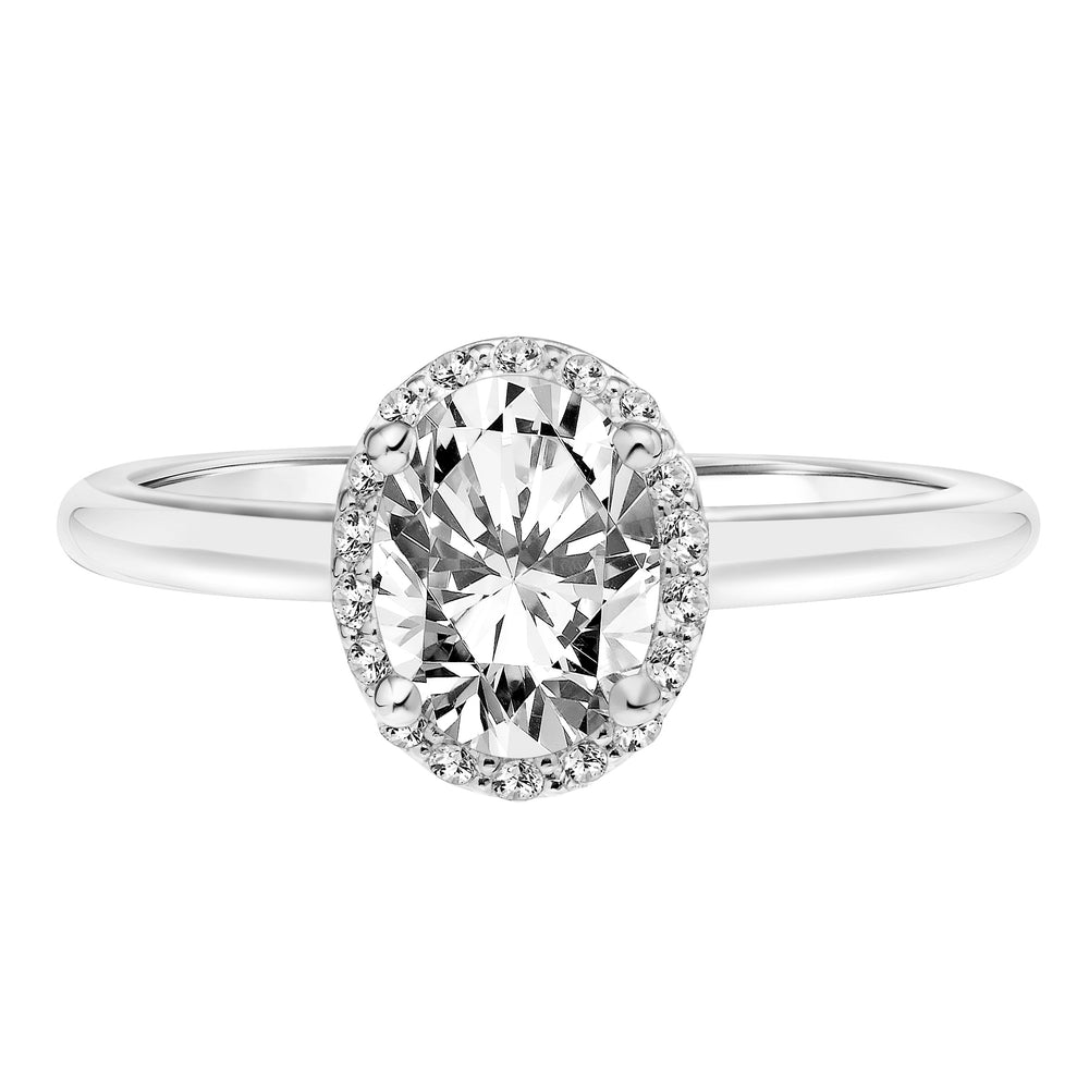 Oval Halo Engagement Ring with Diamond Bridge and Polished Shank.  Center Stone is not included.