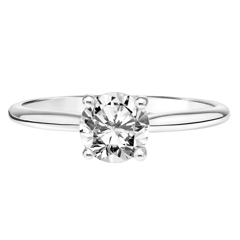 Classic Solitaire Engagement Ring with Hidden Diamond Halo and Diamond Bridge with Polished Shank.  Center Stone is not included.