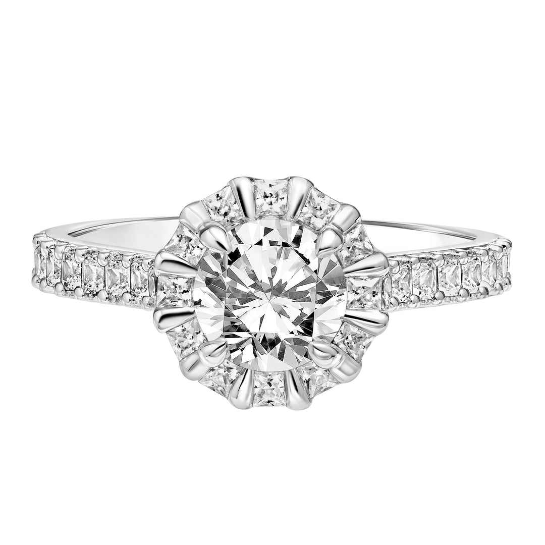 Diamond Engagement Ring with Princess Diamond Halo and Diamond Shank.  Center Stone is not included.