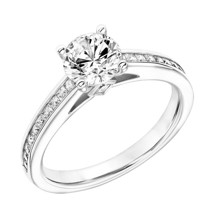Diamond Engagement Ring with Surprise Diamond and Channel Set Princess Diamond Shank.  Center Stone is not included.
