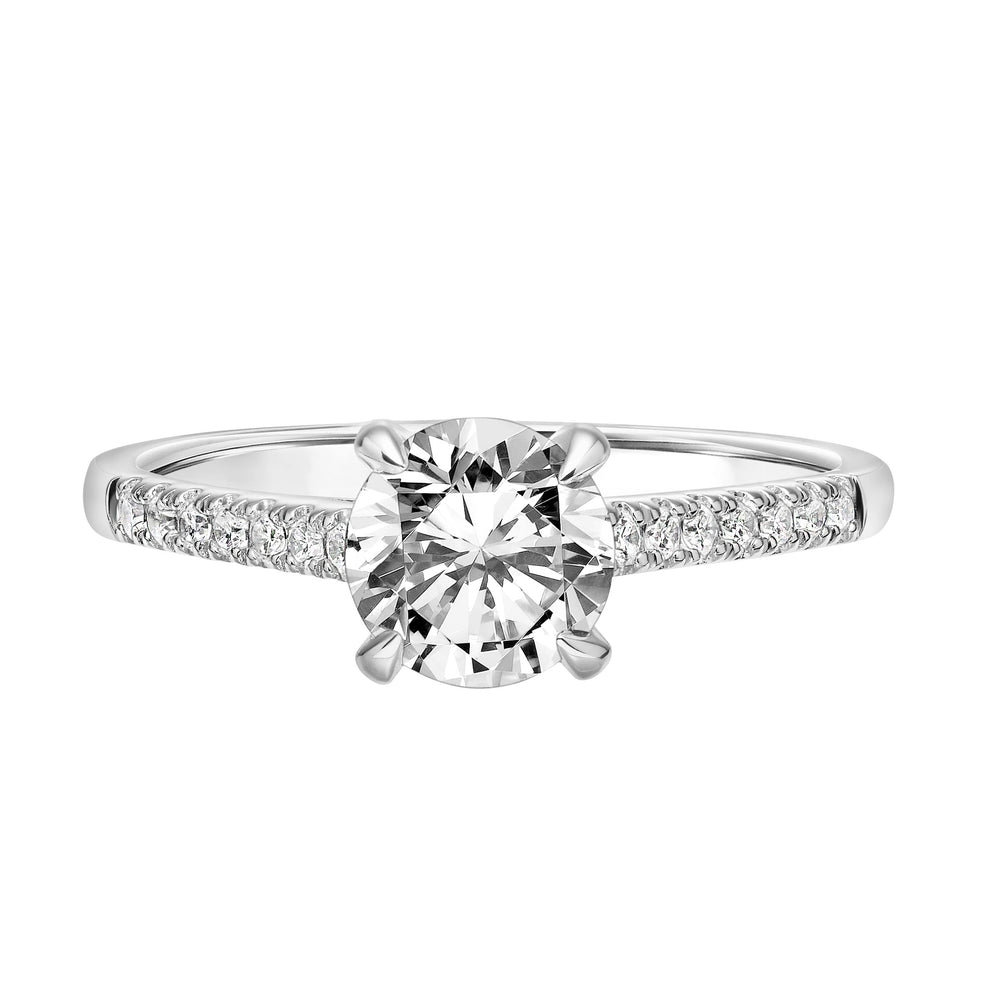 Classic Cathedral Setting Engagement Ring with Diamond Accented Basket and Diamond Shank.  Center Stone is not included.