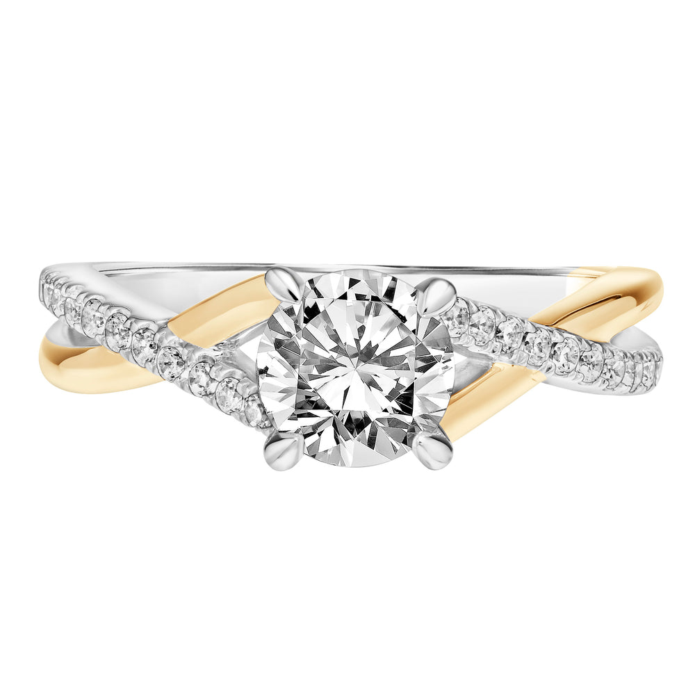 Diamond Engagement Ring with Half Diamond  Half Polished Twisted Shank.  Center Stone is not included.
